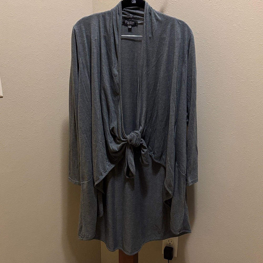 Papillon Blanc Slate Gray Tie-Front Cardigan - NOT a sweater